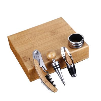 China Luxury Design Stored Bamboo Wine Opener Set With Bamboo Box for sale