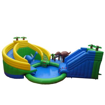 China Wholesale Outdoor Dinosaurs Inflatable Bouncer Water Slide Park With Slides Playground Jumping Water Pool for sale