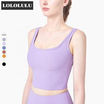 China New Breathable Wide Strap Sports Top With Ribbed Support Women Running Butter Soft Sports Bra for sale