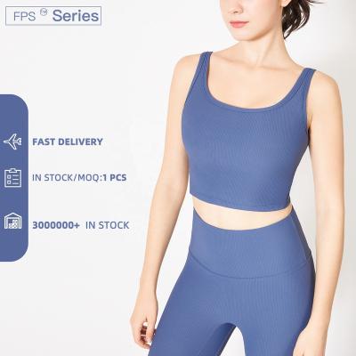 China LOLOLULU Breathable Ribbed Sports Bra With U Strap Wide Back Fitness Women Gym Crop Top for sale