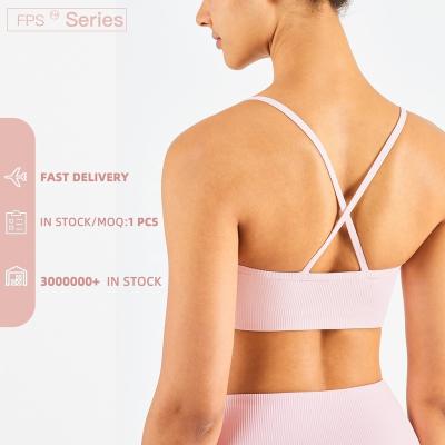 China Tik Tok Top Fitness V-Neckline Rib Camisole Thin Sling Sport Bra High Elasticity Breathable Women for sale