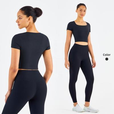 China 2022 Breathable Hot Selling Square Neck Gym Ribbed Slim Fitness Sets High Waist Yoga Pants for sale