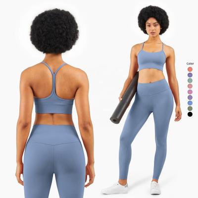 China 2022 Breathable High Quality Women Yoga Set Sexy Sports Bra High Back Y Waist Legging Set for sale