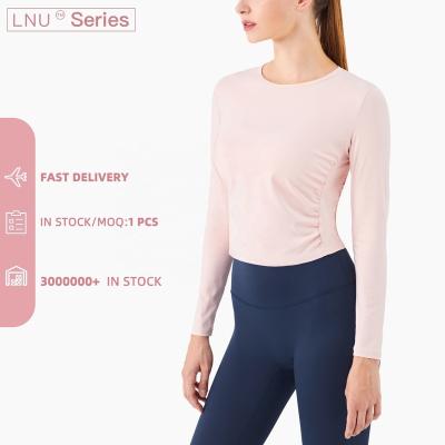 China Breathable Soft Sports Long Sleeve Shirt Around Neck Gym Color Women Workout Crop Tops Wholesale for sale