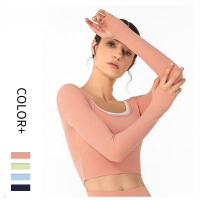 China Excellent Quality Halter Breathable Fashionable Women Gym Top Short Yoga Sheaths Long Workout Shirts for sale