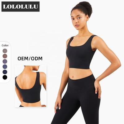 China 2021 New Design Breathable Sexy Padded Bra Sports With Crew Neck Fitness Workout Yoga Crop Tops for sale