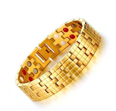 China FASHIONABLE Cheap High Quality Titanium Magnetic Fashion Men's 18K Gold Color Bio Energy Health Bracelet for sale