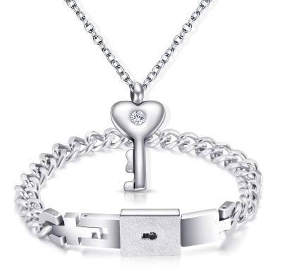 China Europe Stainless Steel Key Lock Heart Shape Couples Bracelet As Lover Gifts for sale