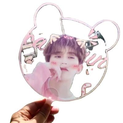 China Custom Size Logo Printed Kpop Fan Holder Korea Plastic Factory Wedding Waterproof Clear Hand Fan For Support for sale