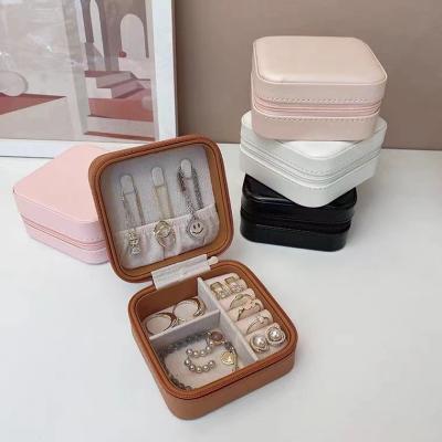 China Fashion Women Girls Organizer Earring Pu Leather Portable Jewelry Packaging Gift Boxes Travel Jewelry Box for sale