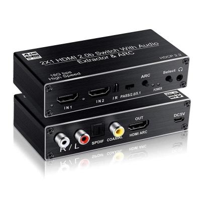 China 2x1 Conmutador 2 Input 1 Output HDMI 2.0b ARC 4K 60Hz Changer With 3.5mm R/L SPDIF Coaxial Audio Extractor OZQ5 for sale