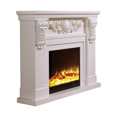 China Hotel Decor Indoor Resin Carved Contemporary White Nordic Electric Rustic Brick Fireplace Mantel Wood Trim for sale