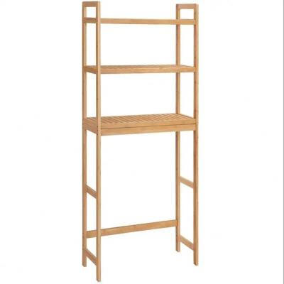 China Sustainable Luxury Modern Bamboo Toilet Rack Shelf Bathroom Vanity Cabinets Storage Rack With Laundry Hamper Sorter Basket Shelf for sale