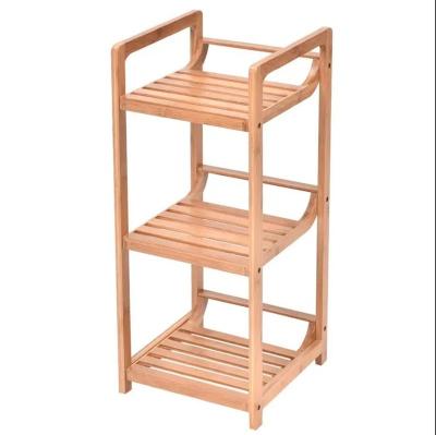 China Freestanding 3 Tier Towel Rack Drying Shelf Rack Towel Rack Storage Ladder Bamboo Towel Rack For Bathroom for sale