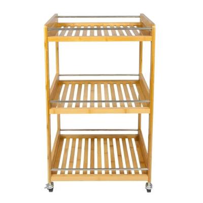 China Sustainable Serving Bar Cart Cart 3 Tier Wooden Storage Wine Cart With Handle for sale