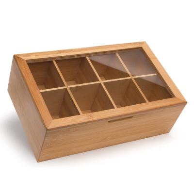 China 10 Viable Divided Bamboo Tea Box Storage Bamboo Organizer Box With Lids for sale