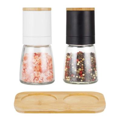 China 200ml Stainless Steel Core Ceramic Pepper Grinder Lid Viable Adjustable Ceramic Salt Grinder With Spice Glass Bottle for sale