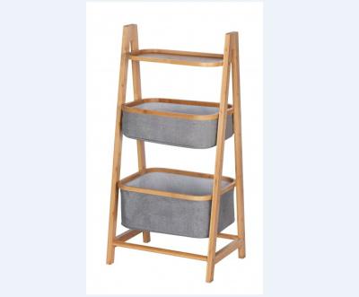 China Bathroom.Shower Room Bamboo Laundry Basket And Shelf With 3Compartments Laundry Basket With Removable Bathroom Shelf Laundry Basket for sale