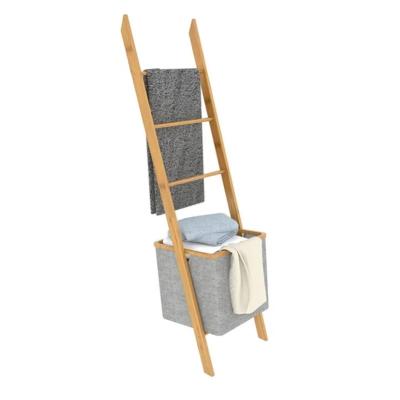 China Hotel Laundry Storage Good Quality Bathroom Storage Furniture Home Wooden Bamboo Wooden Laundry Basket Rack With Removable Sliding Bag for sale