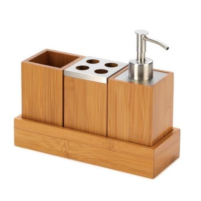 China New Sustainable Matte Black Set Of 4 Polyresin Luxury Bamboo Bathroom Accessories Set for sale