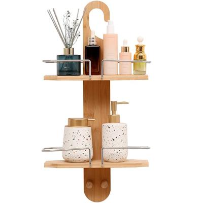 China Modern Bamboo Hanging Shower Caddy Rustproof 2 Tier Storage Organizer Waterproof Anti Stain Bamboo Shower Caddy Bathroom for sale