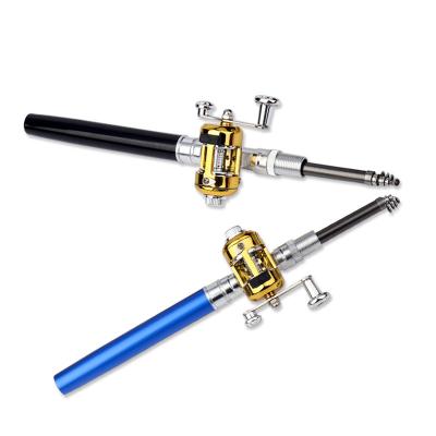 China Aluminum Alloy Mini Fishing Rod Pole Pen Brass Shape Fishing Rod Outdoor Bent Rod With Reel Wheel For Winter Lake River Fishing for sale