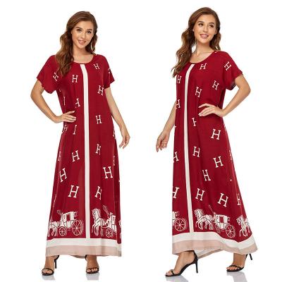 China Muslim Short Sleeve Dress Dubai Comfortable Women's Dress Long Plus Size Loose Maxi Dress for sale