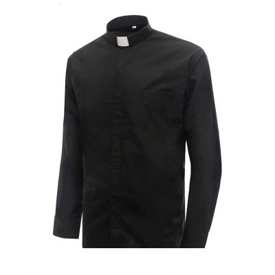 China Anti-Shrink Black Church Clergy Tag-Collar Long Sleeve Church Shirt Uniform Church Robe for sale