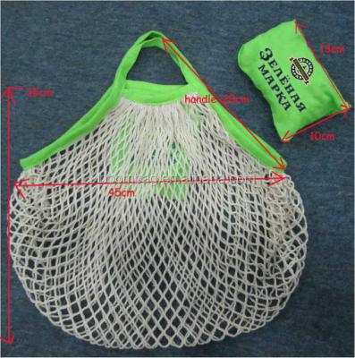 China Reusable Foldable Cotton Fruit Twine Veggie Handled Mesh Grocery Bag With Custom Inner Pocket for sale