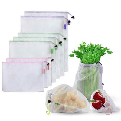 China Food Set Of Eco-Friendly 9 Lightweight Fruit And Vegetable Grocery Mesh Produce Bag With Tare Weight Label for sale