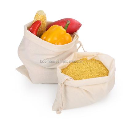 China Zero Waste Food Grade 100% Cotton Organic Cotton Drawstring Pouch Reusable Net Fruit and Vegetable Produce Bag for sale