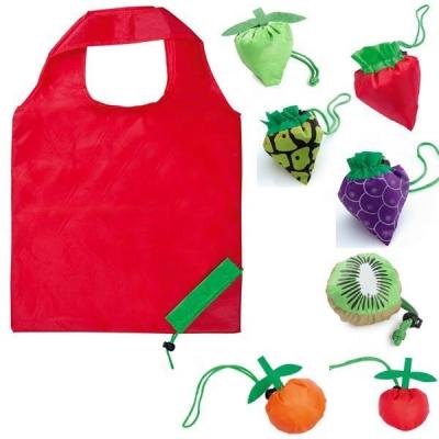 China Shopping Bag Orange+Apple+Grape+Strawberry Fruit Shape Pocket Tote Rpet Polyester Shopping Reusable Portable Folding Folding Grocery Bag for sale