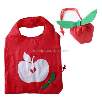 China Eco-friendly Custom Foldable Shopping Bag Logo Printed Reusable Apple Polyester Fruit Shape Shopping Bag for sale