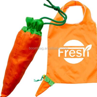 China Shopping Bag Customized Logo Printed Eco-friendly Reusable Pouch Foldable Shopping Bag Fruit Vegetable Carrot Shape Collapsible Folding Bag for sale