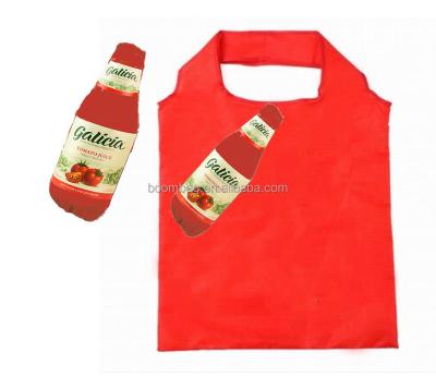 China Folding Foldable Bag Juice Drinks Beverage Bottle Shape Polyester Promotional Events Folding Bag Tomato Reusable Gift for sale