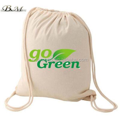 China Natural Rope Handle Calico Cotton Fabric Drawstring Backpack Shoulder Bags Gym Bag for sale