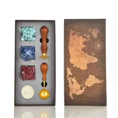 China Desktop With Spoon Stamp Wax European Map Fire Paint Seal Fire Paint Wax Set Retro for sale