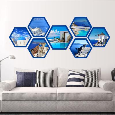 China Custom Multicolor Wall Mounted Hexagon Polygon Combination Picture Frame Wooden Photo Frame Wall for sale