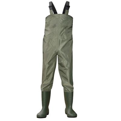 China Waterproof Breathable Classic Style PVC Fabric Waders Pants Green Nylon Mid Waist Tackle Box Fishing Wader for sale