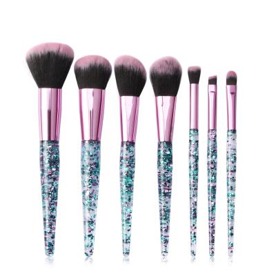 China Flat Brush 7 Pieces Transparent Brush Set Makeup Handle Rhinestone Eyeshadow Eyebrow Base Brush for sale