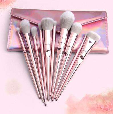 China Flat Brush Makeup Brush Set Pink Synthetic Hair 10pcs Makeup Cosmetics Facial Brushes for sale