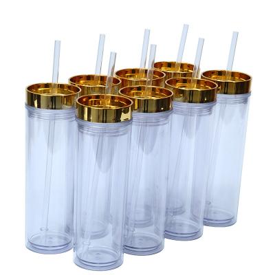 China 16oz Sustainable Eco Friendly Double Wall BPA Free Wall Acrylic Plastic Transparent Tumbler Cups With Lids for sale