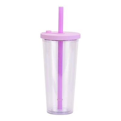 China Viable Wholesale Custom Clear Double Wall Acrylic Plastic Tumblers Logo 24oz 700ml With Straw for sale