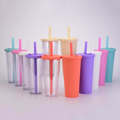 China New Release 24oz 700ml Sustainable Double Wall Amazon Boba Milk Tea Clear 2022 Tumblers With Lid And Straw for sale