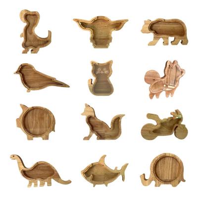 China Amazon Hot Selling Creative Cute Wooden Animals Decoration Coin Bank Piggy Banks for sale