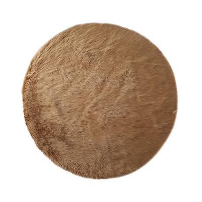 China Modern Designer Washable Living Room Decorative Brown Round Shape Faux Fur Area Rug for sale