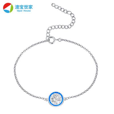 China Best Selling Women's CLASSIC Grace Blue Tree Copper Jewelry of Opal Opalite Chain Bracelet Life Charm Brass Bracelet for sale