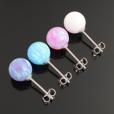 China CLASSIC Simple Plain Round Gemstone Opal Pearl 6mm Opal Ball Stud Earring Simulated Pearl Earring For Girls Women Jewelry for sale