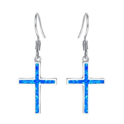 China CLASSIC New Arrival Christian Cross Fire Opal Drop Religious Jewelry Dangle Earrings For Lady for sale