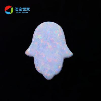 China Fire Color Play or Indian Opal Jewelry To Make Pendant Girls Women Opal Hamsa Necklace Synthetic Blue Hamsa Cabochon Hand Opal Pendant 11*13mm for sale